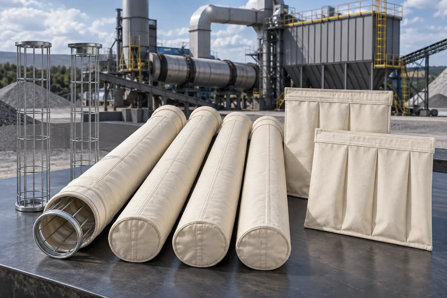 Mangas filtrantes de Nomex y canastillas para plantas de asfalto