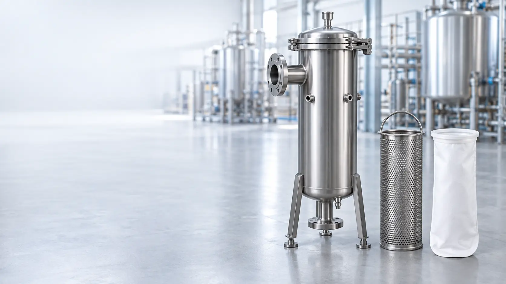 Portafiltro industrial para bolsa con canastilla de acero inoxidable